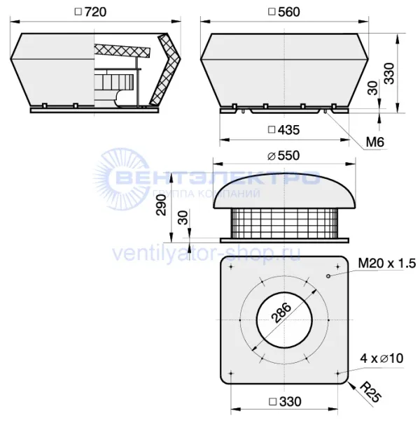 Габаритные и присоединительные размеры Розенберг DV 310 L-6-6 E 