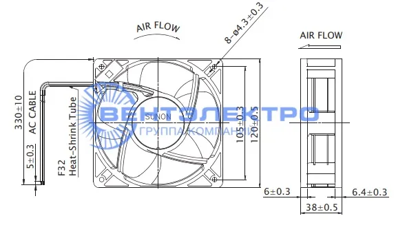 Габариты Sunon CF4113HBT-000U-A99 Габариты Sunon CF4113HBT-000U-A99