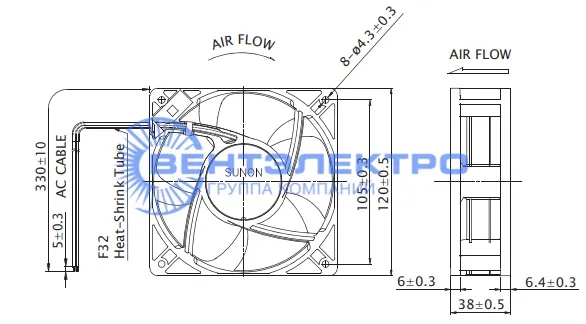 Габариты Sunon CF4113MBL-000U-A99