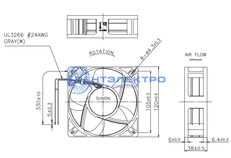 Габариты Sunon CF4113MBL-000U-ABD Габариты Sunon CF4113MBL-000U-ABD