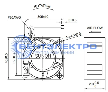 Габариты Sunon MF40200V3-1000U-G99