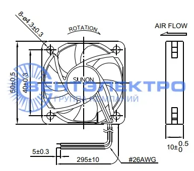Габариты Sunon MF50100V1-1000U-A99 Габариты Sunon MF50100V1-1000U-A99