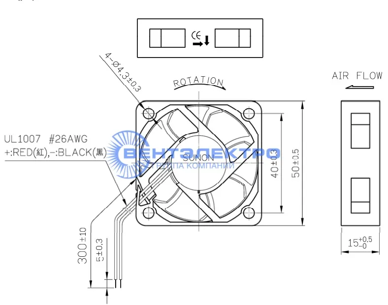 Габариты Sunon MF50151V1-1000U-A99