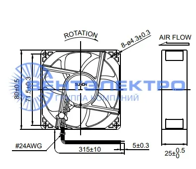 Габариты Sunon MF80251V2-1000U-A99 Габариты Sunon MF80251V2-1000U-A99