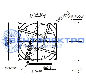 Габариты Sunon MF92251V1-G99-A Габариты Sunon MF92251V1-G99-A