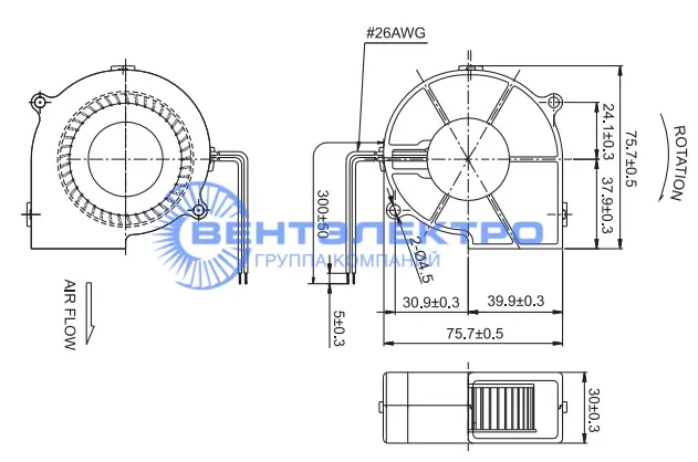 Габариты Sunon PMB1275PNB2-AY-2.GN