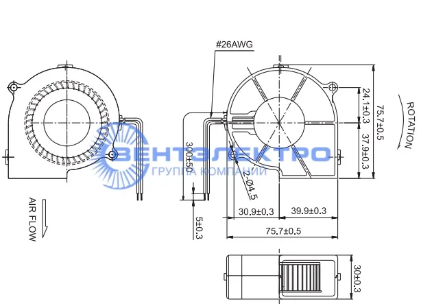 Габариты Sunon PMB1275PNB3-AY-2.GN