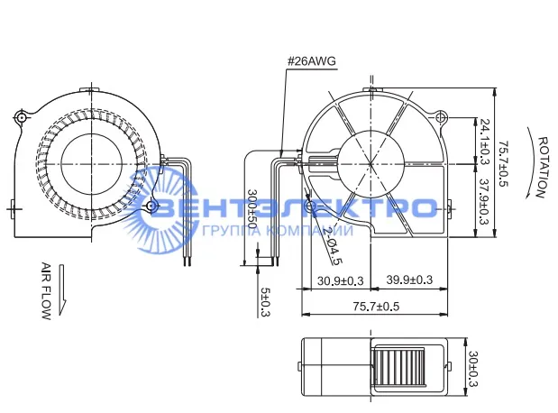 Габариты Sunon PMB2475PNB3-AY-2.GN