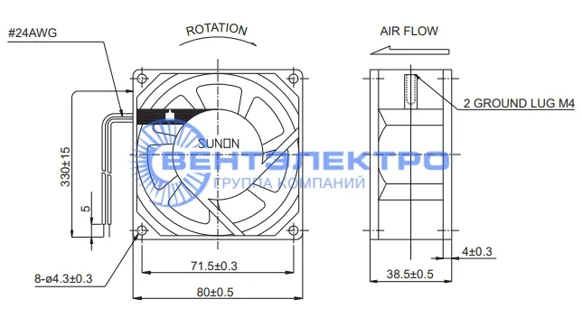 Габариты Sunon SF11580A-1083HBL.GN