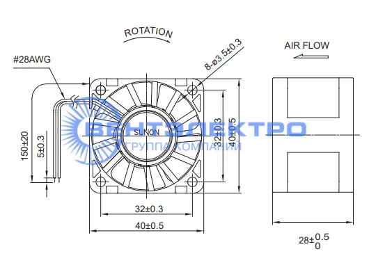 Габариты Sunon SG40281B2-0000-A99
