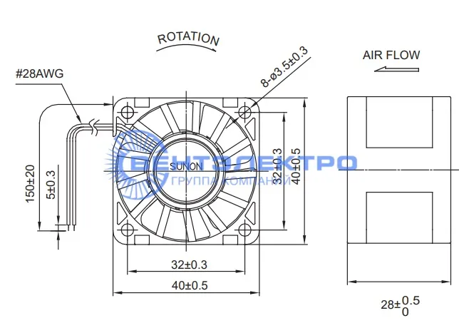 Габариты Sunon SG40281B3-000U-A99