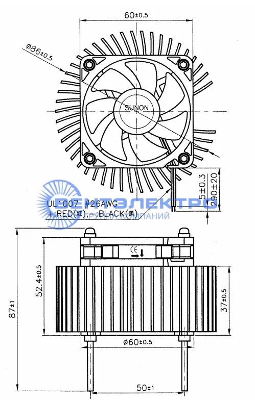 Габариты Sunon TA003-10001