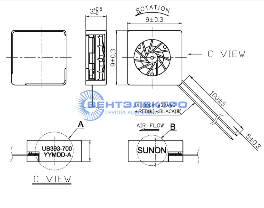 Габариты Sunon UB393-700