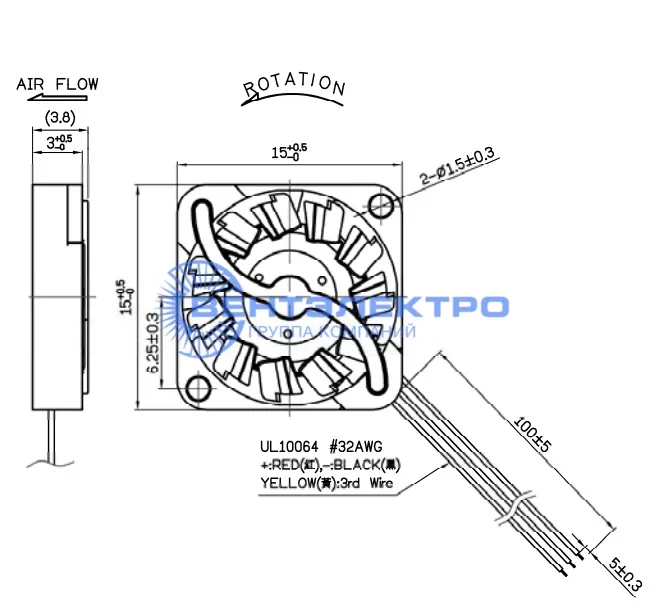Габариты Sunon UF3F3-500 Габариты Sunon UF3F3-500