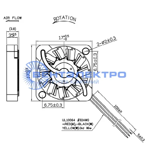 Габариты Sunon UF3H3-500 Габариты Sunon UF3H3-500