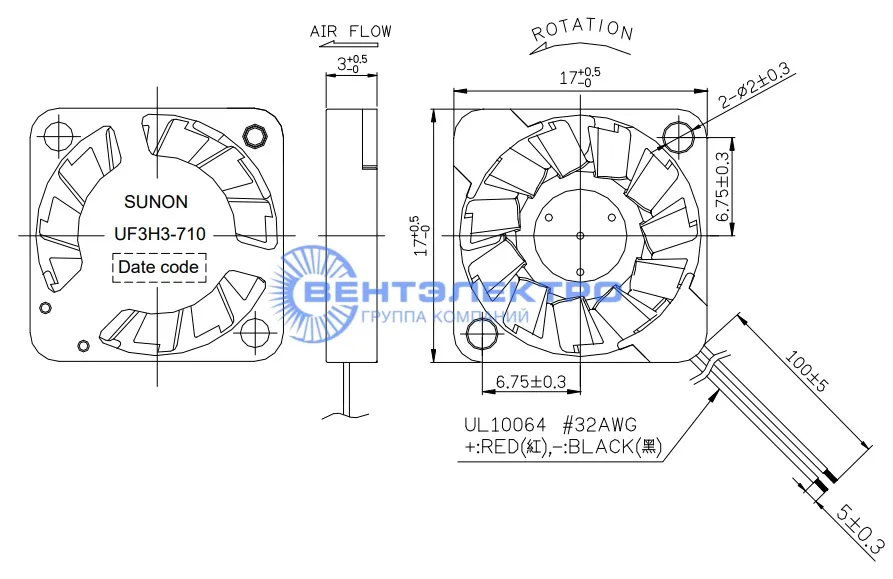 Габариты Sunon UF3H3-500TC Габариты Sunon UF3H3-500TC