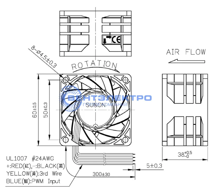 Габариты Sunon VF60381B1-Q070-S99