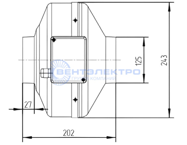 Габаритные размеры радиального вентилятора LXFB2E190/44-P92/15-G125 Weiguang