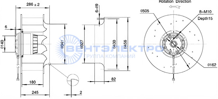 Габаритные размеры радиального вентилятора LXFB6D500/180-M180/075 Weiguang Габаритные размеры радиального вентилятора LXFB6D500/180-M180/075 Weiguang