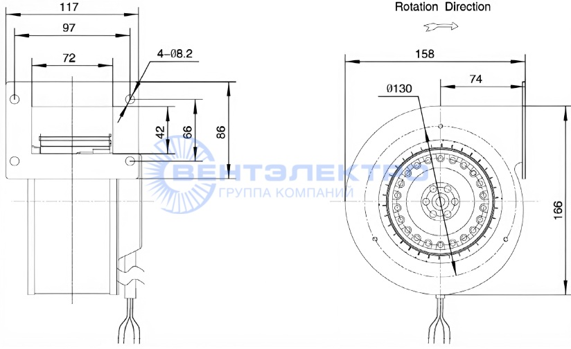 Габаритные размеры радиального вентилятора LXFFG120/60-M92/15 Weiguang Габаритные размеры радиального вентилятора LXFFG120/60-M92/15 Weiguang