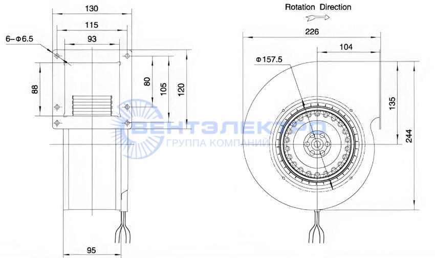Габаритные размеры радиального вентилятора LXFFG2E140/59-M92/35 Weiguang Габаритные размеры радиального вентилятора LXFFG2E140/59-M92/35 Weiguang