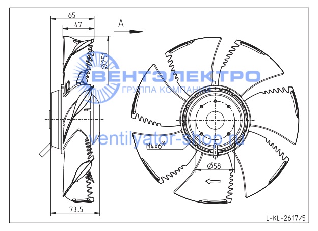 Габаритные размеры Ziehl-Abegg FN025-2EA.WA.A7 139704