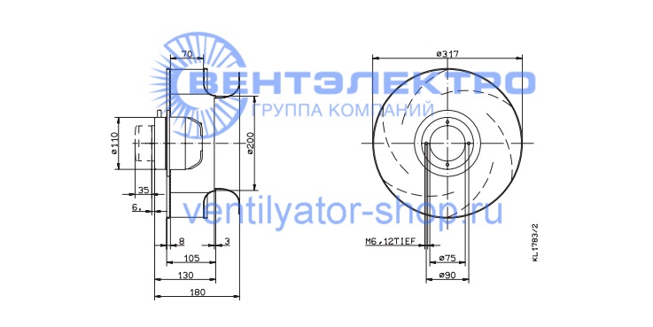 Габаритные размеры Ziehl-Abegg RH31M-VDK.2A.2R 103156K 