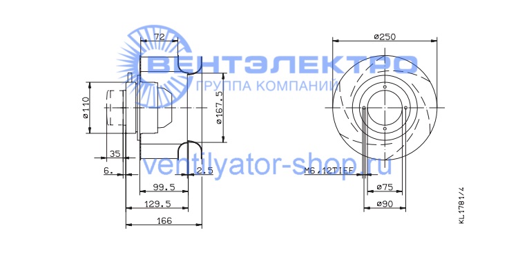 Габаритные размеры Ziehl-Abegg RH25M-2DK.1E.2R 111148 