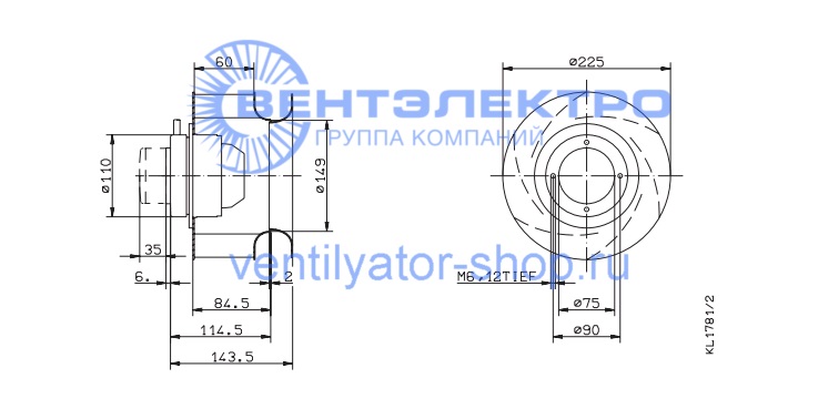 Габаритные размеры Ziehl-Abegg RH22M-2DK.1B.2R 121861 