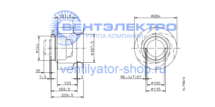 Габаритные размеры Ziehl-Abegg RH28M-2DK.3F.1R 121896 