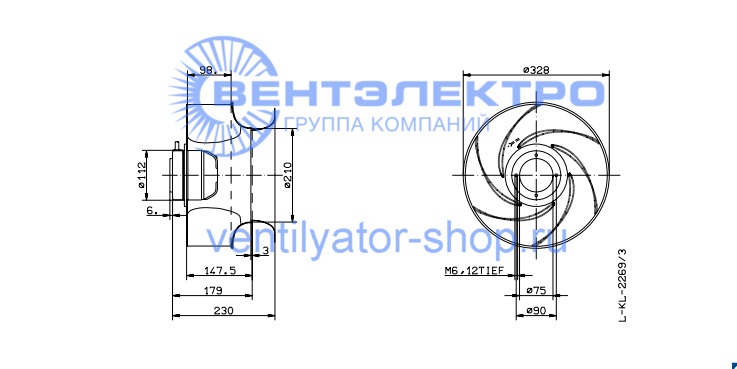 Габаритные размеры Ziehl-Abegg  RH31G-4EK.2F.1R 126310 