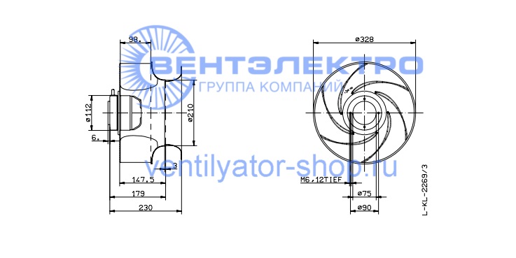 Габаритные размеры Ziehl-Abegg  RH31G-6DK.2A.1R 126311 