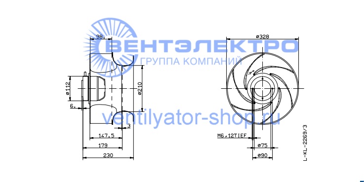 Габаритные размеры Ziehl-Abegg  RH31G-6EK.2A.1R 126312 
