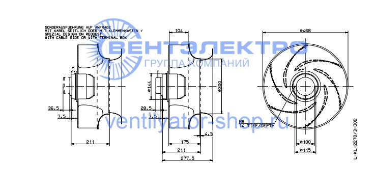 Габаритные размеры Ziehl-Abegg  RH45G-4DK.4I.2R 126315 