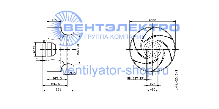 Габаритные размеры Ziehl-Abegg  RH35G-4DK.2F.1R 129074 